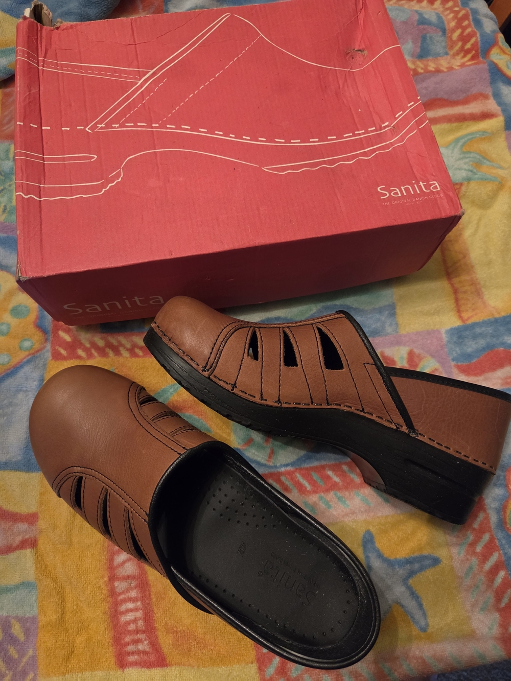 Sanita Brown Leather Slip-On Clog Mule for Women New In Box